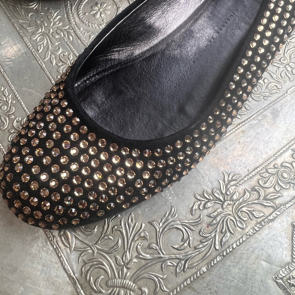 Giuseppe Zannoti Black and Gold Studded Women's Flats. - Picture 9 of 13